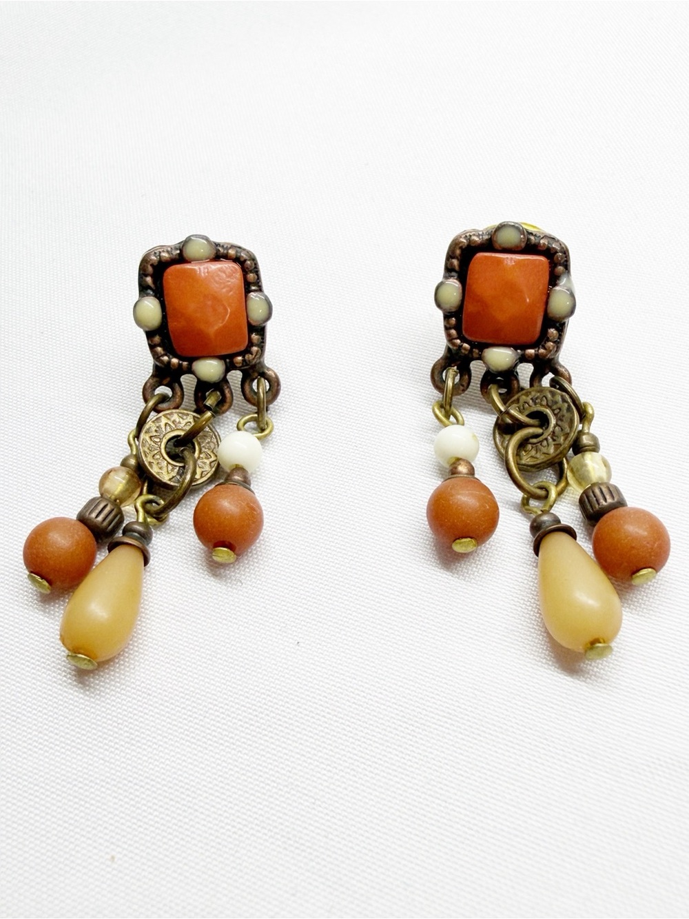 Retro Bronze Tone Terracotta Boho Beaded Earrings
